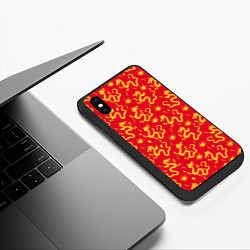 Чехол iPhone XS Max матовый Золотые драконы на красном фоне, цвет: 3D-черный — фото 2