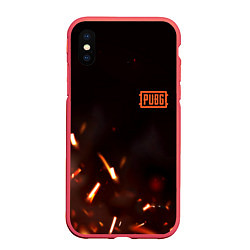 Чехол iPhone XS Max матовый PUBG fire war, цвет: 3D-красный