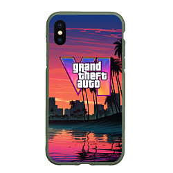 Чехол iPhone XS Max матовый GTA 6 лого на фоне заката