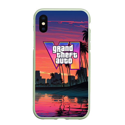 Чехол iPhone XS Max матовый GTA 6 лого на фоне заката / 3D-Салатовый – фото 1