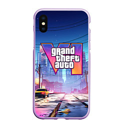 Чехол iPhone XS Max матовый GTA 6 неоновый город, цвет: 3D-сиреневый