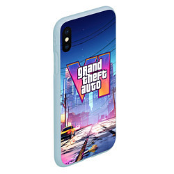 Чехол iPhone XS Max матовый GTA 6 неоновый город, цвет: 3D-голубой — фото 2