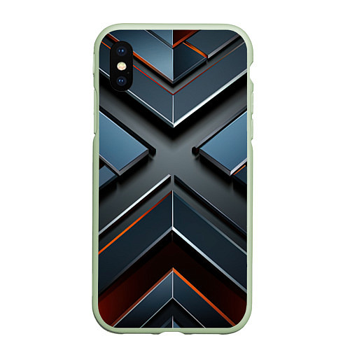 Чехол iPhone XS Max матовый Темная объемная геометрия / 3D-Салатовый – фото 1