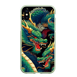 Чехол iPhone XS Max матовый Два Японских дракона - ирезуми, цвет: 3D-салатовый