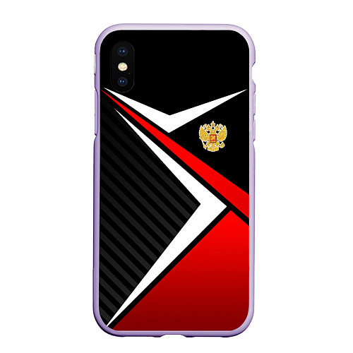 Чехол iPhone XS Max матовый Russia - black and red / 3D-Светло-сиреневый – фото 1