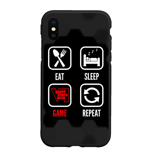 Чехол iPhone XS Max матовый Eat, sleep, GTA6, repeat / 3D-Черный – фото 1