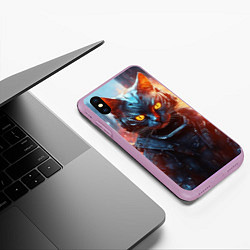 Чехол iPhone XS Max матовый Пламенный кот в стиле киберпанк, цвет: 3D-сиреневый — фото 2