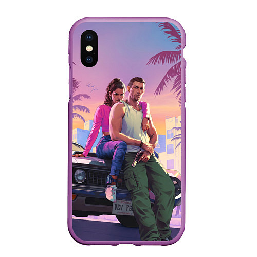 Чехол iPhone XS Max матовый Jason & Lucia - GTA 6 official art / 3D-Фиолетовый – фото 1