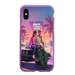 Чехол iPhone XS Max матовый Главные герои gta 6, цвет: 3D-фиолетовый