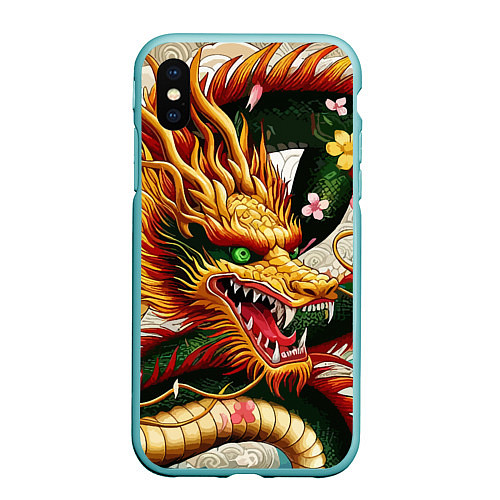 Чехол iPhone XS Max матовый Морда японского дракона - ирезуми / 3D-Мятный – фото 1