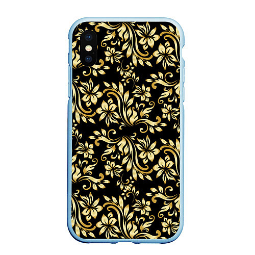 Чехол iPhone XS Max матовый Gold khokhloma / 3D-Голубой – фото 1