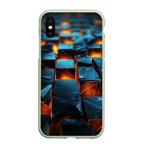 Чехол iPhone XS Max матовый Темные плитки в лаве / 3D-Салатовый – фото 1