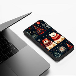 Чехол iPhone XS Max матовый Новогодние медведи графика, цвет: 3D-черный — фото 2