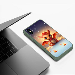 Чехол iPhone XS Max матовый Ветрокрылый огневик дракон, цвет: 3D-темно-зеленый — фото 2