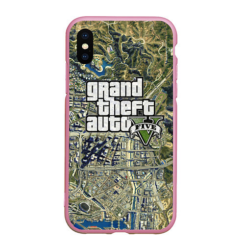 Чехол iPhone XS Max матовый GTA 5 карта / 3D-Розовый – фото 1