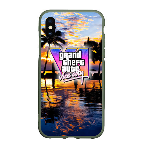 Чехол iPhone XS Max матовый Grand theft auto 6 vice city / 3D-Темно-зеленый – фото 1