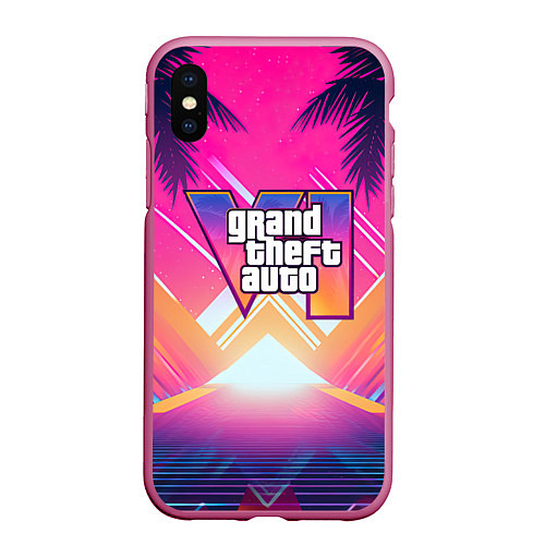 Чехол iPhone XS Max матовый GTA6 hot summer Vaporwave / 3D-Малиновый – фото 1