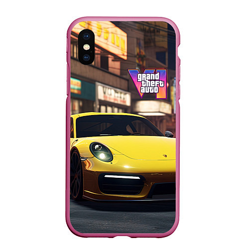 Чехол iPhone XS Max матовый GTA 6 porshe / 3D-Малиновый – фото 1