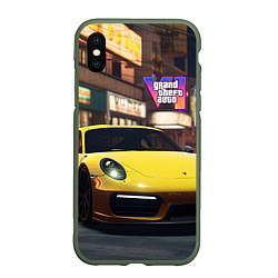 Чехол iPhone XS Max матовый GTA 6 porshe, цвет: 3D-темно-зеленый