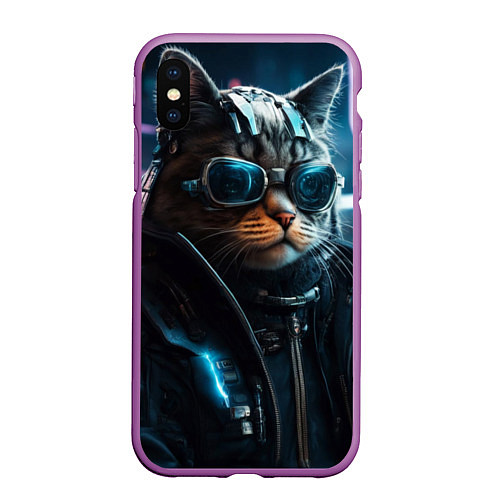 Чехол iPhone XS Max матовый Крутой кот от ai / 3D-Фиолетовый – фото 1