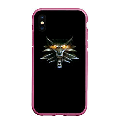 Чехол iPhone XS Max матовый Ведьмак логотип, цвет: 3D-малиновый