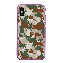 Чехол iPhone XS Max матовый Кошки - камуфляж, цвет: 3D-фиолетовый