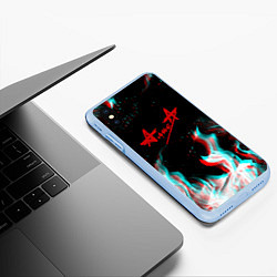 Чехол iPhone XS Max матовый Алиса огонь глитч, цвет: 3D-голубой — фото 2