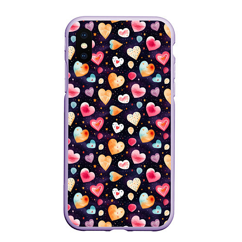 Чехол iPhone XS Max матовый Паттерн с сердечками на Валентинов день / 3D-Светло-сиреневый – фото 1