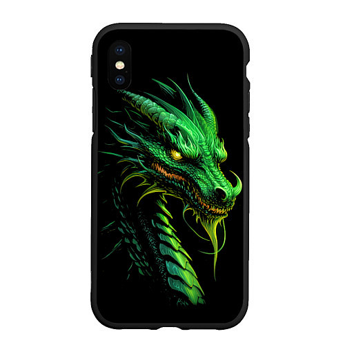 Чехол iPhone XS Max матовый Зеленый дракон иллюстрация / 3D-Черный – фото 1