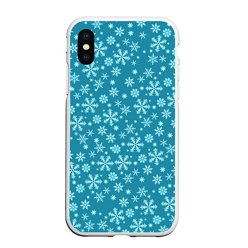 Чехол iPhone XS Max матовый Снежный новогодний паттерн / 3D-Белый – фото 1