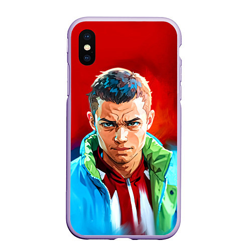 Чехол iPhone XS Max матовый Слово пацана в стиле аниме - мазки краски / 3D-Светло-сиреневый – фото 1