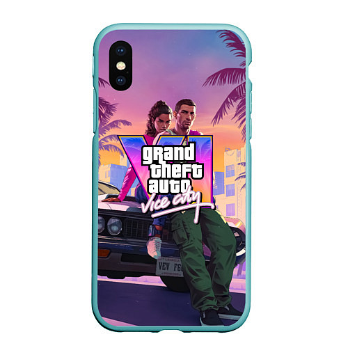 Чехол iPhone XS Max матовый Grand theft auto 6 Лусия и Джейсон / 3D-Мятный – фото 1