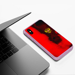 Чехол iPhone XS Max матовый Россия герб спорт краски, цвет: 3D-сиреневый — фото 2