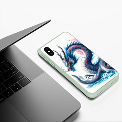 Чехол iPhone XS Max матовый Японский акварельный дракон - ирезуми, цвет: 3D-салатовый — фото 2