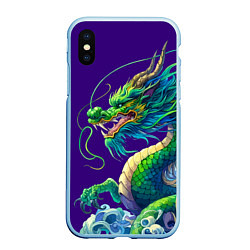 Чехол iPhone XS Max матовый Японская гравюра дракона - ирезуми, цвет: 3D-голубой