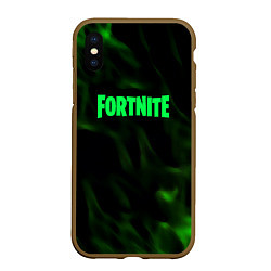 Чехол iPhone XS Max матовый Fortnite языки пламени зелёный