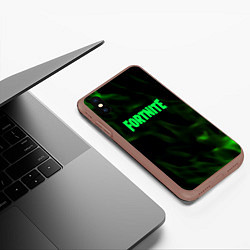 Чехол iPhone XS Max матовый Fortnite языки пламени зелёный, цвет: 3D-коричневый — фото 2