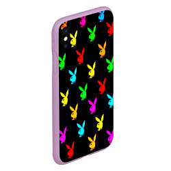 Чехол iPhone XS Max матовый Playboy pattern неон, цвет: 3D-сиреневый — фото 2