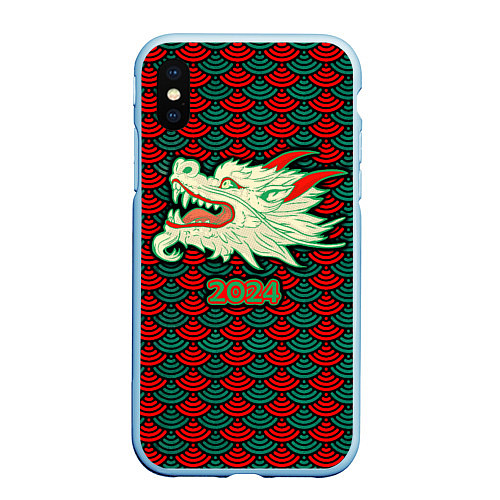 Чехол iPhone XS Max матовый Веселящаяся драконья голова / 3D-Голубой – фото 1