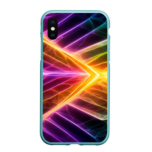 Чехол iPhone XS Max матовый Неоновые молнии в цветном льду / 3D-Мятный – фото 1