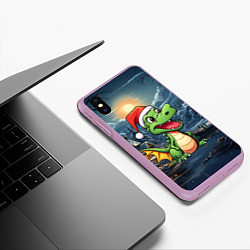 Чехол iPhone XS Max матовый Зеленый дракон на новогоднем фоне, цвет: 3D-сиреневый — фото 2