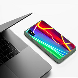 Чехол iPhone XS Max матовый Абстрактные цветные полосы - композиция, цвет: 3D-темно-зеленый — фото 2