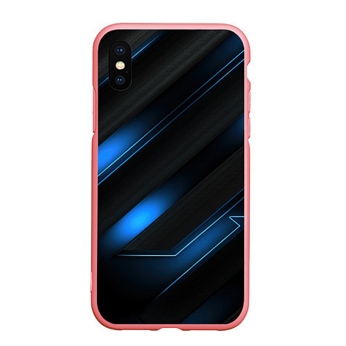 Чехол iPhone XS Max матовый Синий неоновый яркий свет на черном абстрактном фо / 3D-Баблгам – фото 1