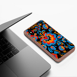 Чехол iPhone XS Max матовый Хохломская роспись разноцветные цветы на чёроном ф, цвет: 3D-коричневый — фото 2