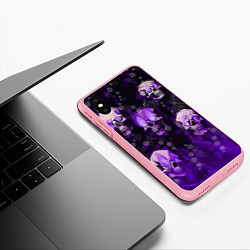 Чехол iPhone XS Max матовый Фиолетовые черепа на зелёном фоне, цвет: 3D-баблгам — фото 2