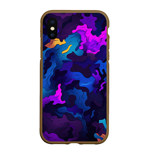 Чехол iPhone XS Max матовый Яркие кислотная разноцветные пятна в виде камуфляж / 3D-Коричневый – фото 1