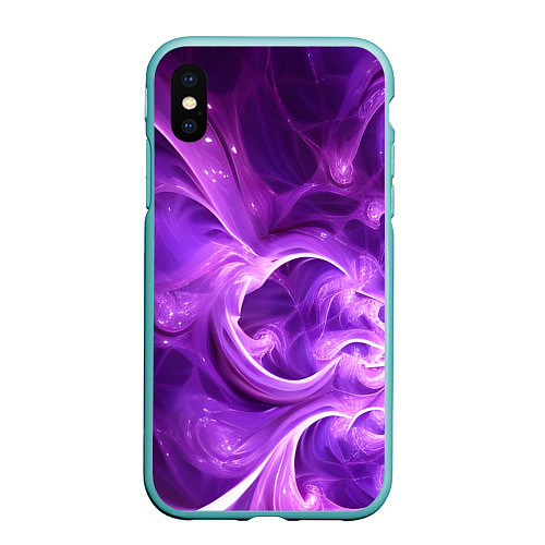 Чехол iPhone XS Max матовый Фиолетовая фрактальная абстракция / 3D-Мятный – фото 1