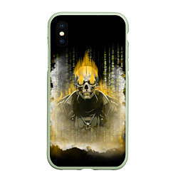 Чехол iPhone XS Max матовый Жёлтый скелет в дыму, цвет: 3D-салатовый