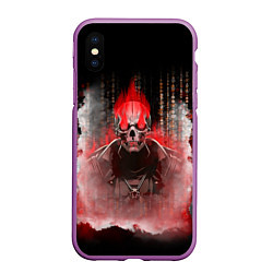 Чехол iPhone XS Max матовый Красный скелет в дыму, цвет: 3D-фиолетовый