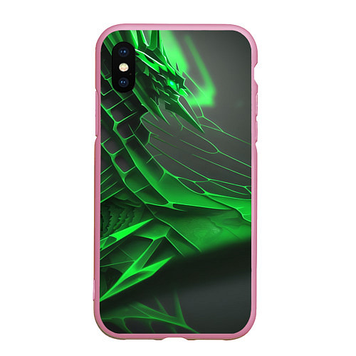 Чехол iPhone XS Max матовый Зелёная сеть на чёрном фоне / 3D-Розовый – фото 1